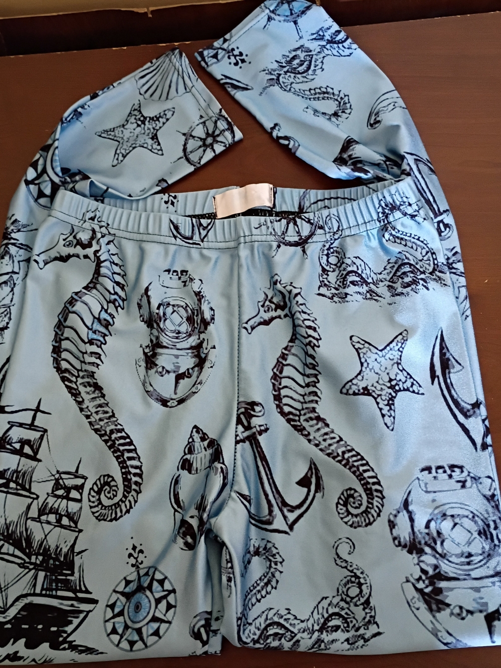 Nautical Seahorse Print Blue Women's M Leggings